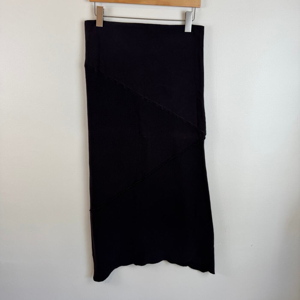 Blue Fish 1 Black Cotton Knit Midi Skirt Lagenlook Asymmetric Stretch